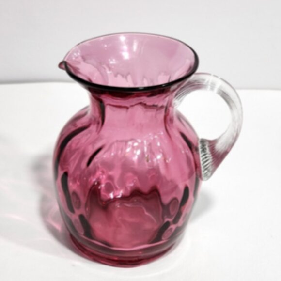 Hand-Blown Pilgrim Cranberry Glass Int Optic Ribbed Style Small Pitcher Vase Jug - Picture 6 of 10